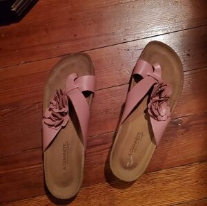 Italian Leather Pink Floral Women's Sandals